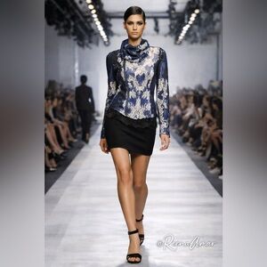 NEW BCBGMAXAZRIA Navy & Black Textured Silk Blend Jacket / Blouse